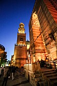Madrasa, Mausoleum of Sultan Qalawun and sultan al-Zahir barquq Madrasa at Al-Muizz li-Din Allah Street at night, city of Cairo, Egypt