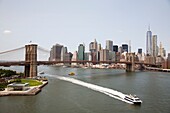 cityscape with Brooklyn bridge and East river, Manhattan, New York, USA, America.