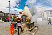 Incense burners, Barkhor Square, Lhasa, Tibet (Xizang), China.