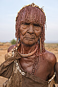 portrait of a Hamer woman near Turmi, Omo Valley, Ethiopia.
