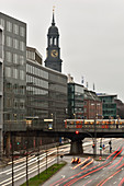 View over Michel and Subway-Station Rödingsmarkt, Downtown Hamburg, Germany