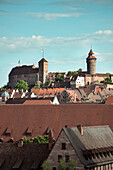 view across old town towards Emperor Fortress, Nuremberg, Frankonia Region, Bavaria, Germany