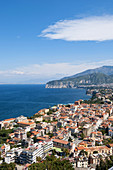 Sorrento. Italy. Aerial view of Sorrento and the Bay of Naples with Mount Vesuvius in the background (left).