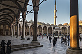 Interior courtyard of the Sultan Ahmet or Blue Mosque, Sultanahmet, Istanbul, Turkey.