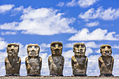 Details of moai at the 15 moai restored ceremonial site of Ahu Tongariki on Easter Island (Isla de Pascua, Rapa Nui), Chile.