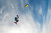 Kite skiing on The Camas Pairie near the town of Hill City in central Idaho.