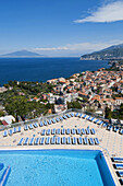 Sorrento. Italy. View from the Grand Hotel Presidente across Sorrento & the Bay of Naples with Mount Vesuvius in the background.