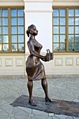 Main Train Station - Now a Museum of Science and Industry - Bronze Sculpture of railway workers - This statue is of a Provodnitsa - (carriage attendant). Yekaterinburg. Siberia. Russia