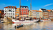 The boat in Nyhavn Canal, Copenhagen, Denmark.