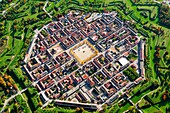 France, Haut Rhin 68, Neuf-Brisach town classified Unesco world heritage site, Town fortified desoigned by Vauban aerial view