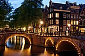 Canal at dusk in Amsterdam, Holland.