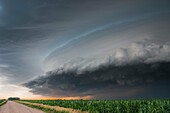 Slow moving tornadic supercell speeds up and gusts out as a fast moving shelf cloud July 12, 2004 near Bartlett Nebraska.