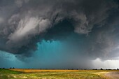 Supercell producing large hail moves over Meno Oklahoma.