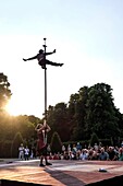 Acrobatic act in the Herrenhausen Gardens, Hanover, Germany.