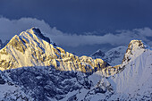 Mood of clouds above Karwendel range with Sonnjoch, from Rofan range, Rofan range, Tyrol, Austria