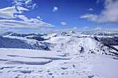 View towards Nock Mountains and Carnic Alps, from Koenigstuhl, Koenigstuhl, Nock Mountains, Biosphaerenpark Nockberge, Carinthia, Austria