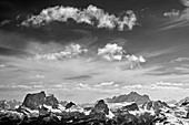 View towards Dolomites with Pelmo and Civetta, Kleine Gaisl, Fanes-Sennes-range, Dolomites, UNESCO World Heritage Dolomites, South Tyrol, Italy