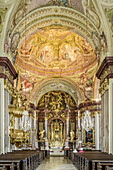 Altar und Deckenfresken der Wallfahrtskirche Maria Taferl, Maria Taferl, Donauradweg, Niederösterreich, Österreich