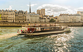 evening cruise on a boat of the vedettes de paris fleet on the river seine, paris, ile de france, france.