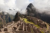 View to Machu Pichu Ruins from above, Urubamba Valley, Cusco, Peru, South America.