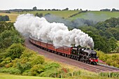 The Sherwood Forester LMS Stanier Class 5 4-6-0 45231, Steam train near Low Baron Wood Farm, Armathwaite, Settle to Carlisle Railway Line, Eden Valley, Cumbria, England, United Kingdom.