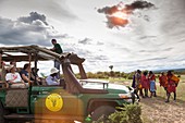 tourism in masai village. masai mara national park. Kenya