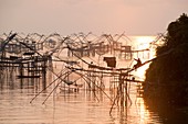 Shore-operated lift net at sunrise, Phatthalung, Thailand