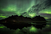 'Aurora borealis overtop of Vestrahorn; Iceland'