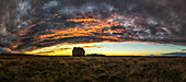 'Abandoned house in rural Iceland with a beautiful sunset in the sky; Iceland'