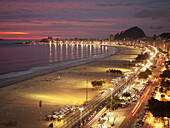 'Copacabana Beach and Avenue Atlantica in the evening; Rio de Janeiro, Brazil'