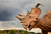 'Dinosaur sculpture outdoors at the Royal Tyrell Museum Of Palaeontology; Drumheller, Alberta, Canada'
