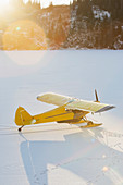 Piper PA-18 Super Cub on skis, Southcentral Alaska.