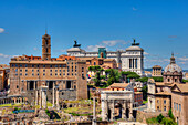 Temple of Saturn, Senators palace, Arch of Septimus Severus, Monumento Nazionale a Vittorio Emanuele II, Forum romanum, Rome, Latium, Italy