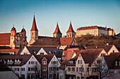 churches and castle of old town of Ellwangen, Ostalb district, Swabian Alb, Baden-Wuerttemberg, Germany