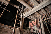 ladder leads to attic with hay, open air museum in Neuhausen ob Eck, Tuttlingen district, Swabian Alb, Baden-Wuerttemberg, Germany