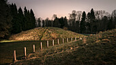 celtic burial mound at open air museum Heuneburg, celtic settlement Pyrene, Hundersingen urban district of Herbertingen, Sigmaringen district, Swabian Alb, Baden-Wuerttemberg, Germany, lightpainting