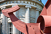 The sculpture by Bernhard Luginbuehl (1929) „small Cyclops“ in front of the Hamburg arts centre, Hamburg, Germany