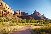 <Watchman> from Pa' rus Trail along the North Fork Virgin River , Zion National Park , Utah , Arizona , U.S.A. , America