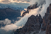 Bocca di Brenta, Brenta dolomites, Adamello Brenta natural park, Trentino, Italy. Fog into the valley