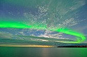 Aurora borealis (Northern Lights) over Great Slave Lake , Hay River, Northwest Territories, Canada.