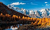 Autumn, Arpy lake,morgex, Mont Blanc chain, , Grand Jorasses,Aosta Valley,.