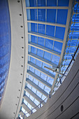 Interior view of the L´Hemisferic Planetarium, Imax Cinema, located in the City of Arts and Sciences, designed by the Architect Santiago Calatrava Valls in Ciutata de les Arts i les Ciencies, Valencia, Valencian Community, Spain.