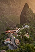 Spain, Canary Islands, Tenerife, Masca, elevated village view.
