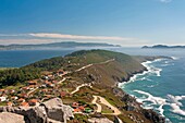Panoramic view of the Cape Home with fog, Donon, Pontevedra province, Region of Galicia, Spain, Europe.