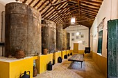 Old oil mill storage room in a traditional andalusian farmhouse. Antequera, Malaga province. Andalusia southern Spain, Europe.