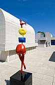 Spain, Catalonia, Barcelona, Montjuic, Placa de Neptu, Joan Miro Foundation by architect Josep Lluis Sert, Miro's artwork on the terrace