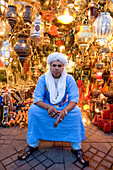 Morocco, Haut Atlas, Marrakesh, Imperial city, Medina listed as World Heritage by UNESCO, lamp shop on Jemaa el Fna square