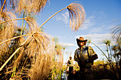 Botswana, North-west district, Okavango Delta listed as World Heritage by UNESCO, crossing the marshes in mokoro, pirogue