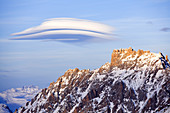 France, Savoie, parc national de la Vanoise, Aiguille du Fruit (3051m) and lenticular cloud sign of high wind