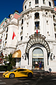 France, Alpes-Maritimes, Nice, facade of the Negresco Hotel on the Promenade des Anglais (Walk of the English)